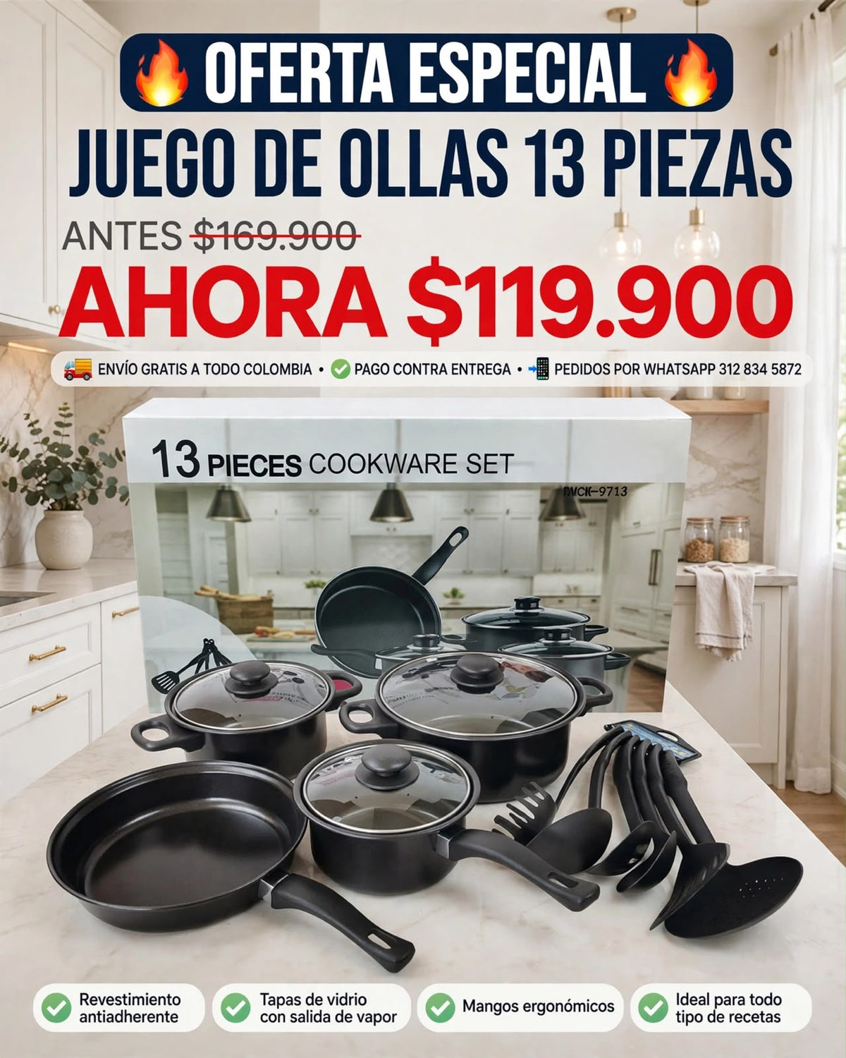 Batería Cocina Ollas 13 Piezas Utensilio