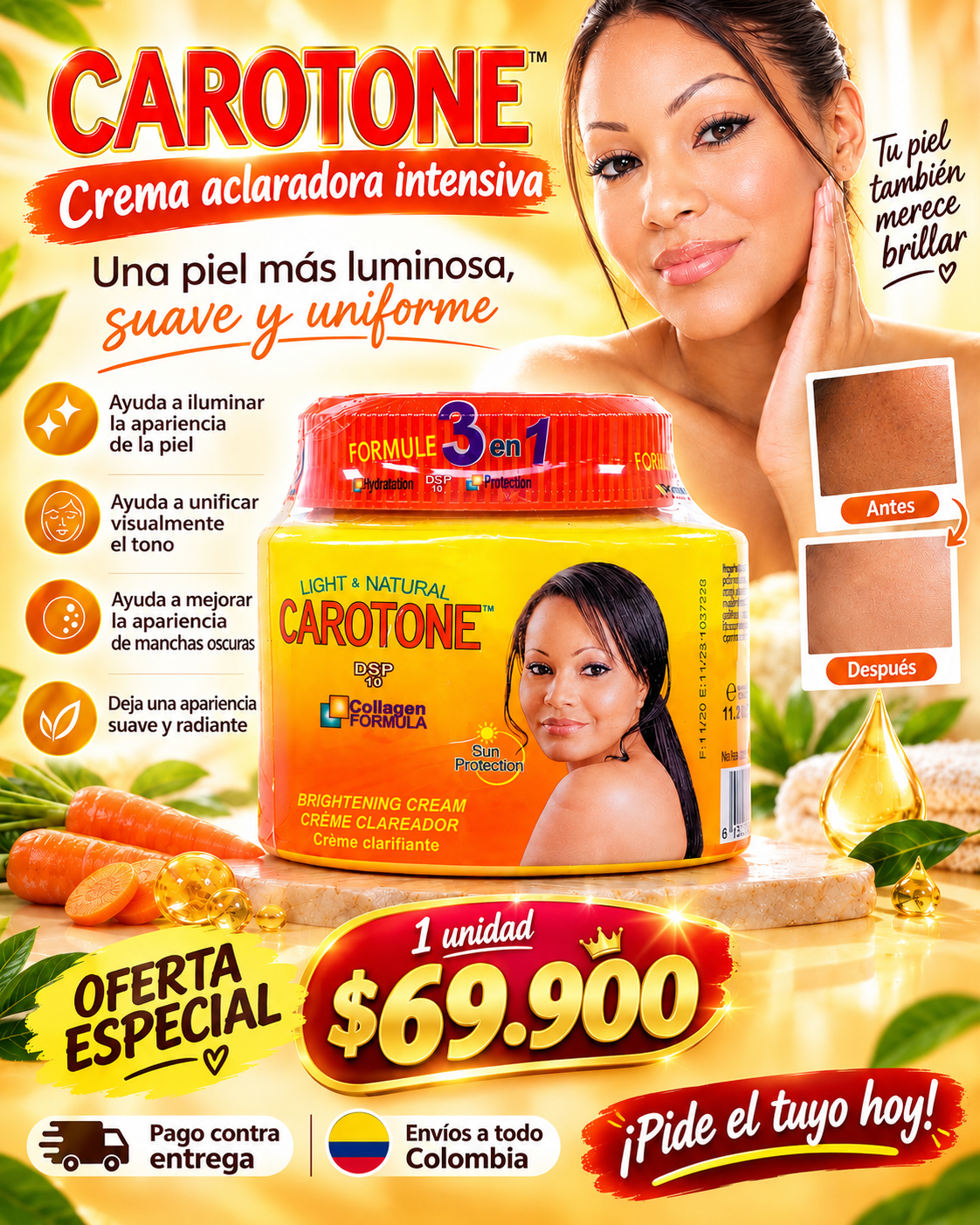 Crema Aclarante Carotone 135 g – Cuidado y Luminosidad de la Piel