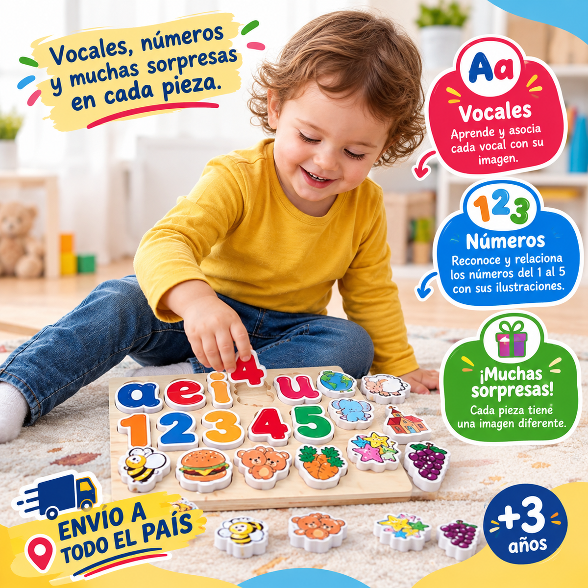 Tabla Didáctica Infantil Vocales Números