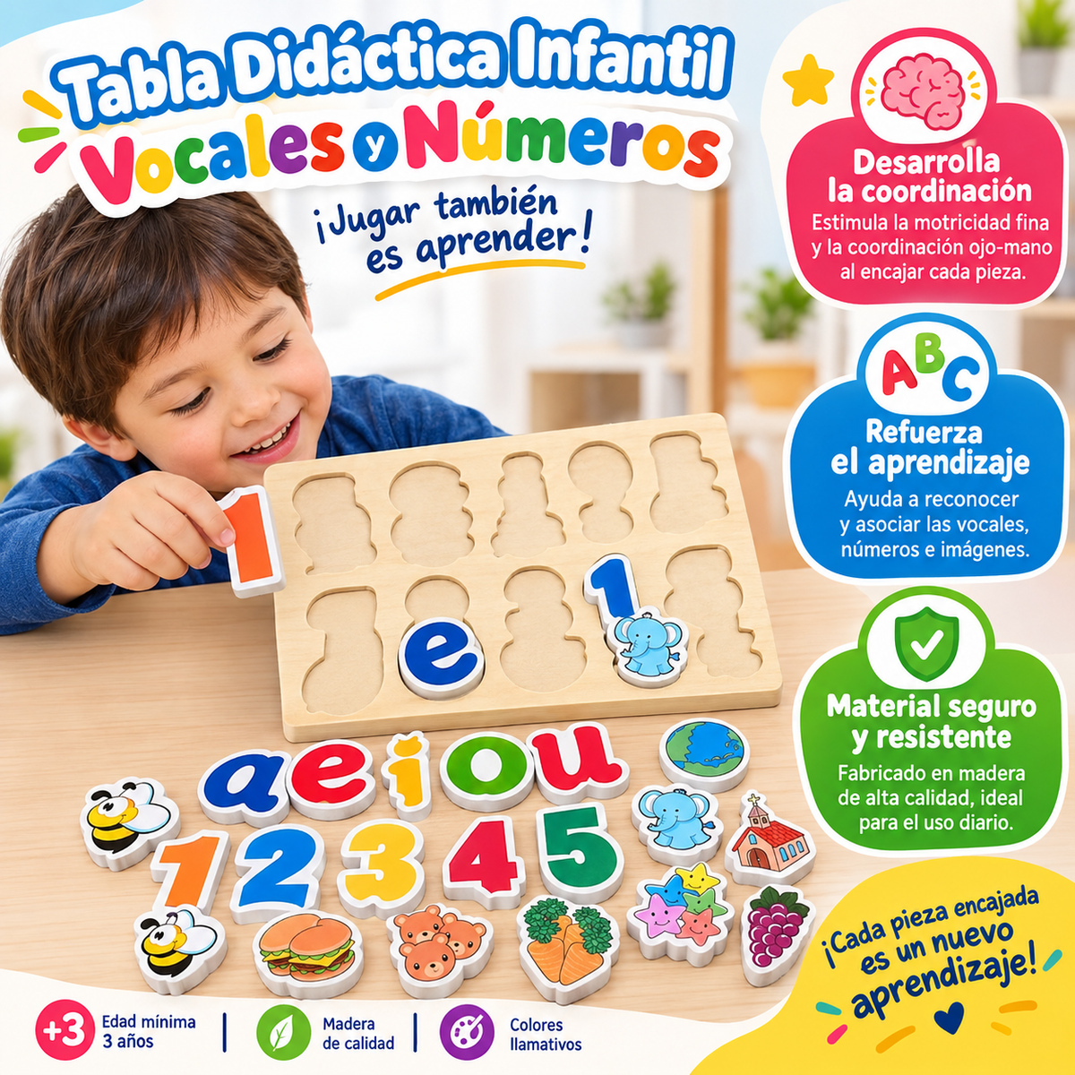 Tabla Didáctica Infantil Vocales Números