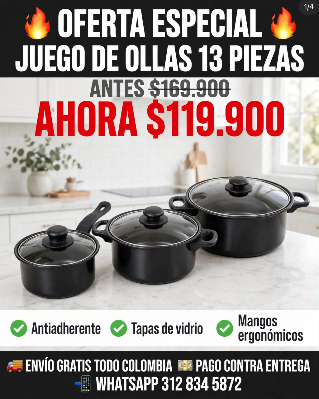 Batería Cocina Ollas 13 Piezas Utensilio