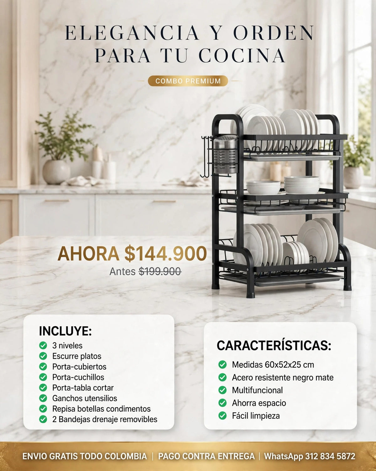 Escurridor Inoxidable Platero 3 Niveles
